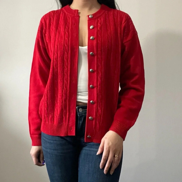 🌹 Vintage Sears  By Tradition Button-Up Red Cardigan - Women’s Size 38 🌟 - Picture 2 of 11